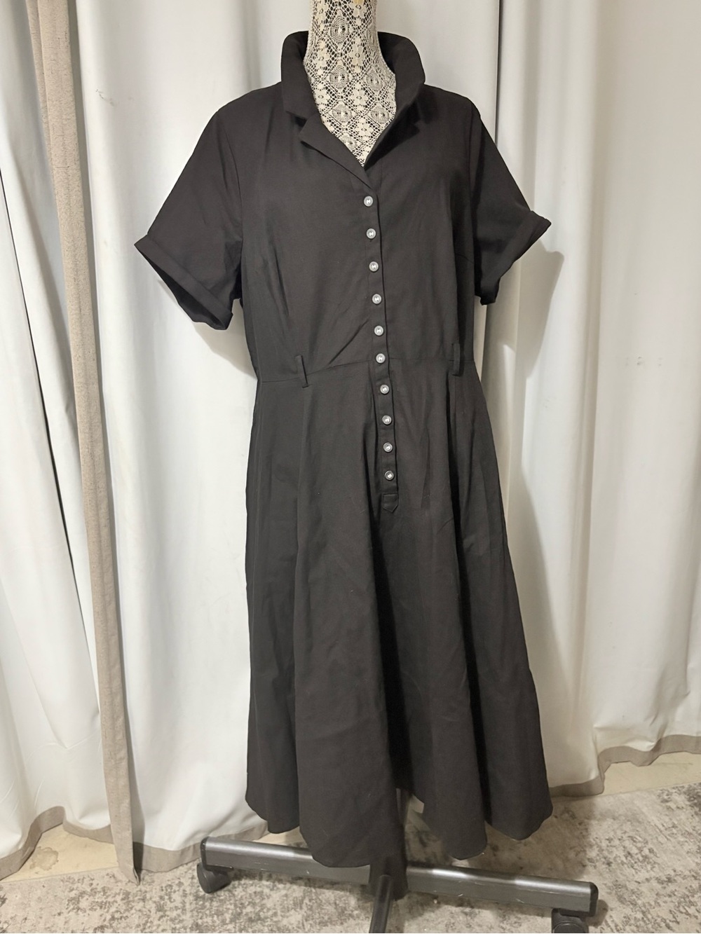 NWT Caterina XXL Black Cotton Swing Dress Collectif Shirt Dress Vtg 50s No Belt